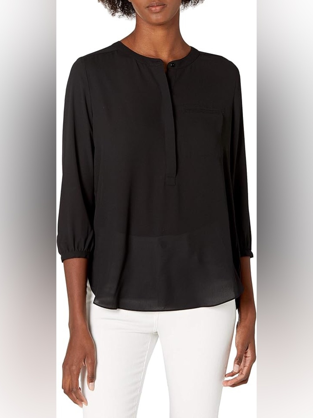 NYDJ Size 1X 3/4 Length Sleeve Blouse - Black
